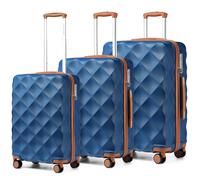 (Navy/Brown, 20+24+28 lnch) 1 to 4 Pcs ABS Hard Shell Travel Suitcase with TSA Lock