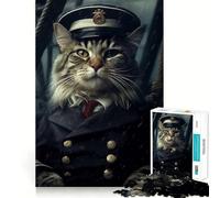 Navy Captain Syberian Cat Jigsaw Puzzles for Adults1000 Pieces Focus Brain Toy Relax Time Tight Edge Santa Wish Pick (38x52cm)