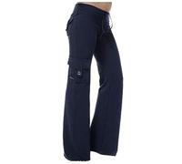 Navy Cargo Trousers Women Ladies Combat Trousers Cargo Elasticated Waist Flared Leggings with Multi Pockets Gym Running Yoga Pants Outdoor Hiking Walking Combat Activewear Casual Work Bottoms S