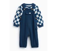 Navy Chequered Sweatshirt & Ribbed Knit Dungarees Set 12-18 months