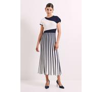Navy Colour Block Pleated Knitted Dress Principles Navy XL