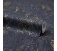 Navy Concrete Industrial Effect Wallpaper Gold Bronze Metallic Shimmer Textured