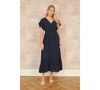 Yumi Navy Cotton Broderie Anglaise Wrap Midi Dress (UK, Numeric, 12, Regular, Regular, Navy)