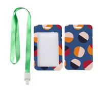 Navy Cream Split Circles ID Badge Holder with Green Lanyard, ID Card Holder Lanyard, Vertical Cards Protector for Worker, Vertical Cards Protector for Work, Bus Driver Accessories Teacher Stuff