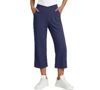 Navy Cropped Trousers for Women UK Plus Size Straight Leg Work Trousers with Pockets Solid Elastic Waist Tummy Pants Casual Stretchy Cropped Pants Palazzo for Workout Yoga Office Work Size XL
