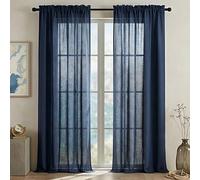 Navy Curtains 108 Inches Long for Living Room 2 Panels Set Light Filtering Farmhouse Linen Semi Privacy Flowy Airy Breathable Dark Blue Curtains for Formal Dining Room Tall Windows Decor 9 FT Length