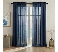 Navy Curtains 108 Inches Long for Living Room 2 Panels Set Light Filtering Farmhouse Linen Semi Privacy Flowy Airy Breathable Dark Blue Curtains for Formal Dining Room Tall Windows Decor 9 FT Length