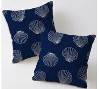 Navy Cushion Covers 35x35 cm Set of 2 Square Decorative Throw Pillow Cases Linen Sofa Pillowcases Abstract Patterned Garden Cushions for Room Home Bed Bench Patio Chair Decor, Gifts for Women C-455