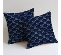 Navy Cushion Covers 35x35 cm Set of 2 Square Decorative Throw Pillow Cases Soft Sofa Pillowcases Abstract Geometry Patterned Garden Cushions for Room Home Bed Bench Patio Chair Decor for Women C-459