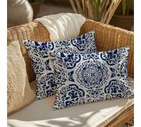Navy Cushion Covers 40x80 cm Large Cushions Mandala Waterproof Velvet Throw Pillow Covers with Invisible Zipper, Garden Bench Patio Bedroom Sofa Bed Decorations, Set of 2（No pillow core） 1B-765