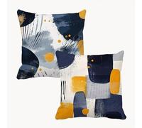 Navy Cushion Covers 50 x 50 Yellow Cushions Set of 2 with Invisible Zipper Double Sided Pattern Linen Throw Pillow Covers, Decorative Pillowcases for Garden Bench Patio Home Bedroom Sofa Bed 1B-500