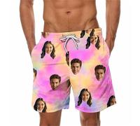 Navy Custom Men Swim Trunks with Face Personalized Beach Shorts Funny Printed Customised Your Own Design Hawaiian Board Shorts Summer Plus Size Lightweight Quick Dry Swimwear Swimming Costume