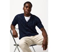 Navy Diamond Print Pointelle Button Through Polo XXXL
