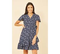Navy Ditsy Floral Wrap Frill Dress Yumi Navy 10