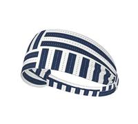 Navy Dot-Stripe Block Design Print Sweat Band - Non Slip Wide Elastic Exercise Headband for Running Workout