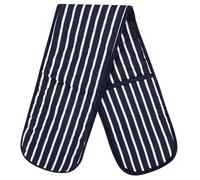 Navy Double Oven Gloves - Heat Resistant Oven Mitts for Home Kitchen Baking and Cooking, Butchers Stripe Pot Pan Tray, Heavy Duty Cooking Gloves