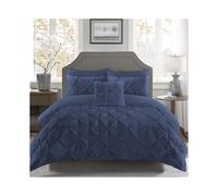 (Navy, Double) Pintuck Pinch Pleated Duvet Cover Set With Matching Pillow Cases 100% Soft Microfiber 200 Thread Count Soft Luxury Hotel Quality Quilt Bedding Cover
