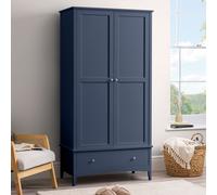 Navy Double Wardrobe with Drawer 2 Door Bedroom Storage Furniture Cupboard Christow Navy One Size