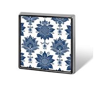 Navy Ethnic Floral Aluminum Alloy Square Lapel Badge