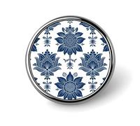 Navy Ethnic Floral Badges Pin, Personalized Exquisite Round Badge, 1 Inch Button Pins for Women And Men, Decorative Metal Round Brooch for Clothing, Backpacks, And Hats