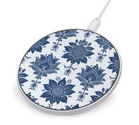 Navy Ethnic Floral Round Fast Wireless Charging Pad | 10W Fast Charging Plate Universal Qi Charge Station with Aluminum Frame Friendly Charging Mat for Phone Power Supply