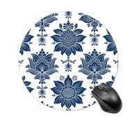 Navy Ethnic Floral Round Rubber Mouse Pad 7.8 Inch Stable Non Slip Circular Computer Mat Portable Resistant Desk Mat for Office Laptop Desktop Professional Daily Working Scenes
