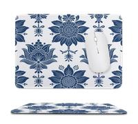 Navy Ethnic Floral Stitched Edge Mouse Pad