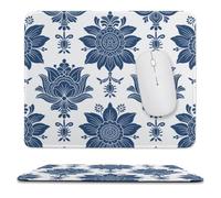 Navy Ethnic Floral Stitched Edge Mouse Pad