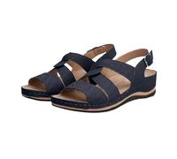 Navy Extra Wide Fit Sandals for Women Low Wedge Women's Sandals & Slides Hollow Waterproof Arch Support Orthopedic Open Toe Adjustable Buckle Beach Shoes for Walking Traveling or Parties Size 6.5