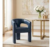 Navy Faux Leather Modern Barrel Dining Chair - Comfy Open-Back Accent Armchair for Dining Room Kitchen & Living Room Stylish Upholstered Side Chair Ready to Use