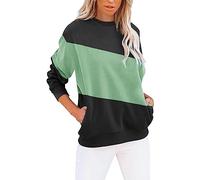 Navy Fleece Women Lilac Hoodie Coronation Gifts Travelling Women's Round Neck Colorblock Sweatshirt Long Sleeves Casual Pullover Cute Lightweight Loose Tops (Mint Green-2, XL) Sale Clearance