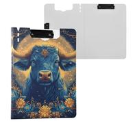 Navy Floral Bull Clipboard Folder, A4 Size Folder Clipboard with Pen Slot for Office School