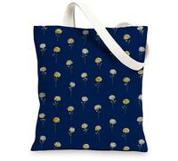Navy Floral Canvas Tote Bags, Stylish Floral Pattern Reusable Grocery Bags, Lightweight Washable Shoulder Strap Canvas Bags, Navy, 13x15 Inch