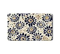 Navy Floral Dish Drying Mats For Kitchen Counter, Elegant Blue Flower Absorbent Rubber Mat, Modern PU Leather Drying Pad For Coffee Bar Protector 12x20 Inch