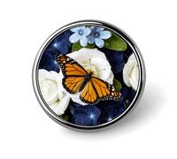Navy Floral Flowers Badges Pin, Personalized Exquisite Round Badge, 1 Inch Button Pins for Women And Men, Decorative Metal Round Brooch for Clothing, Backpacks, And Hats