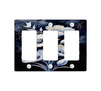 Navy Floral Light Switch Cover Plate/Outlet Covers, Blue White Flowers for Home Decor, Thermoplastic Wall Plates, Standard Size 3 Gang Wall Plate