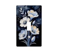 Navy Floral Light Switch Cover Plate/Outlet Covers, Blue White Flowers for Home Decor, Thermoplastic Wall Plates, Standard Size Single Toggle