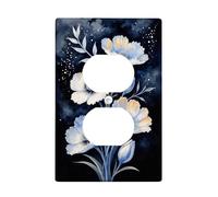 Navy Floral Light Switch Cover Plate/Outlet Covers, Blue White Flowers for Home Decor, Thermoplastic Wall Plates, Standard Size Single Duplex Outlet