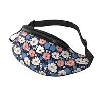 Navy Floral Print Fanny Pack for Women Men, with Adjustable Strap, Lightweight Waterproof Waist Bag for Sport Walking Running