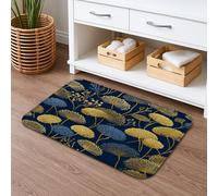 Navy Floral Quick Dry Bath Mat, Elegant Blue Gold Flower Absorbent Non Slip Shower Mat, Modern Memory Foam Washable Bath Rugs for Bathroom Toilet Restroom Decorative 16x24 Inch