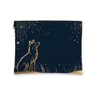Navy Fox Makeup Bag, Elegant Celestial Cosmetic Travel Pouch for Women, Portable Small Canvas Zipper Organizer, Perfect for Holiday Skincare Essentials, Navy, 7x9 Inch, Fox