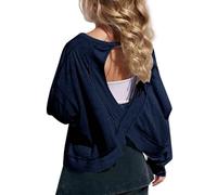 Navy Girls' Long-Sleeve Summer Tshirts Open-Back Athletic Tops - Soft Casual Outing Crop Tops for Dance Gym School Active Play Cute Loose Fit Activewear 7 Years