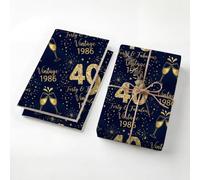 Navy Gold 1986 Champagne Birthday Wrapping Paper Folded Sheets, 120GSM Thick Kraft Wrapping Paper for Women, Forty and Fabulous 40th Print Present Packaging for Wife Mom, Two Pack