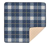 Navy Gold-foil Luxe Gingham Cute Foldable Baby Playmat for Floor Portable Baby Play Tummy Time Mat for Babies Infants Toddlers, 50'' x 50''