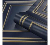 Navy & Gold Textured Wood Panelling Effect Vinyl Wall Feature Wallpaper