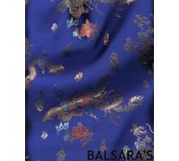 Navy Gold Traditional Chinese Embroidered Brocade Polyester **Free UK Post** Silky Satin Brocade Oriental Dragon Print Chinese Fabric Dress Material Crafts Navy Blue