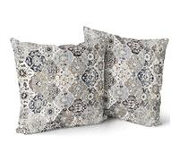 Navy Gray Black Vintage Bohemian Pillow Covers 20x20 Inch Blue Grey Beige Brown Boho Flower Rug Oriental Carpet Pillow Cases Set of 2 Antique Tapestry Rustic Retro Throw Pillows For Cushion Outdoor