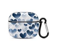 Navy Heart Bluetooth Earbuds Case Cover Full Body Shockproof Protection Hard Case Support Wireless Charging with Keychain Personalized Gift for AirPods 3