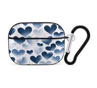Navy Heart Earbuds Organizer Shockproof Protective Airpods Pro Cover with Carabiner Clip Anti Fall Carrying Earphone Case Cover for Airpods Pro 2nd Generation Black