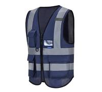 Navy high viz hi vis Zipper Front High Visibility Vest Navy Hi Vis Executive Jacket Vest Waistcoat with Phone & ID Pockets